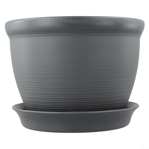 Funktioneller runder Blumentopf, leichtes Design für bequemes Pflanzen und Gartenarbeiten (grau + Boden) von WIIYENA