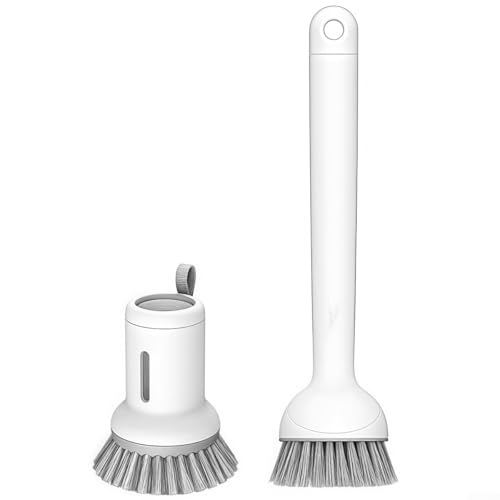 Geschirrspülerbürsten-Set, 2 Stück, langer Griff, Reinigungsbürsten mit Seifenspenderfunktion (weiß) von WIIYENA