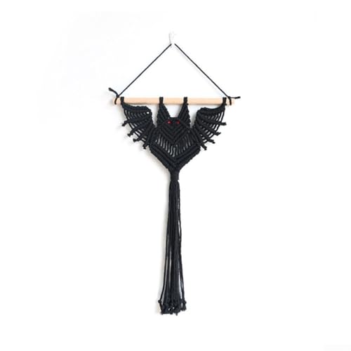 Gewebter Wandteppich im Halloween-Stil, Makramee mit Fledermaus-Design, perfekt für den Innen- und Außenbereich (Dies ist die Figur schwarz kurz) von WIIYENA