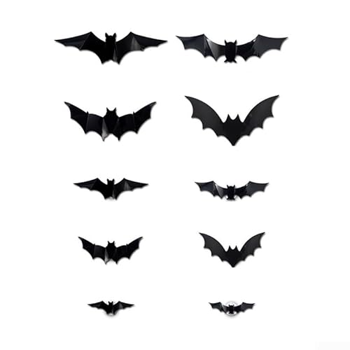 Gruselige 3D-Fledermaus-Aufkleber mit Lichtern, fügen Sie unheimlichen Charme zu Ihren Halloween-Feiern und Räumen hinzu (12 Stück) von WIIYENA