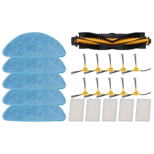 Hauptseitenbürsten Filterwalzenbürste und Wischlappen Ersatzset für Aeno Roboter Staubsauger Modelle ARC0002S ARC0003S kompatibel mit RC2S RC3S (B) von WIIYENA