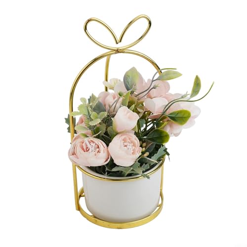 Lebendiges Kunstblumenarrangement mit Marmorvase, tolle Ergänzung für Zuhause, Büro oder Hochzeitsdekoration (Rosa) von WIIYENA
