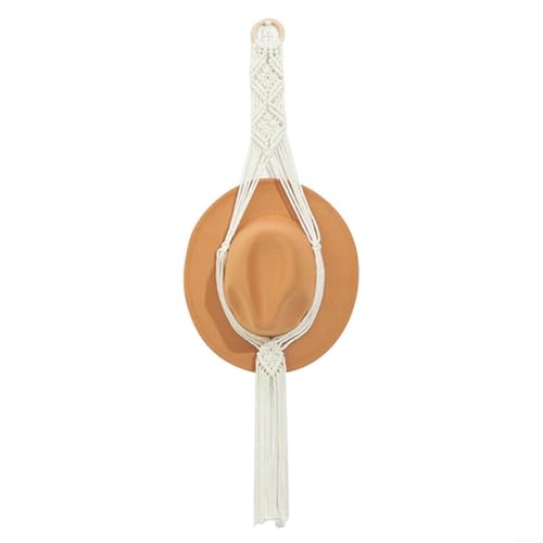 Makramee-Huthalter zur Wandmontage, elegantes Baumwollseil-Design für die Organisation von Hüten für Zuhause und Büro (1 Schicht 93 cm) von WIIYENA