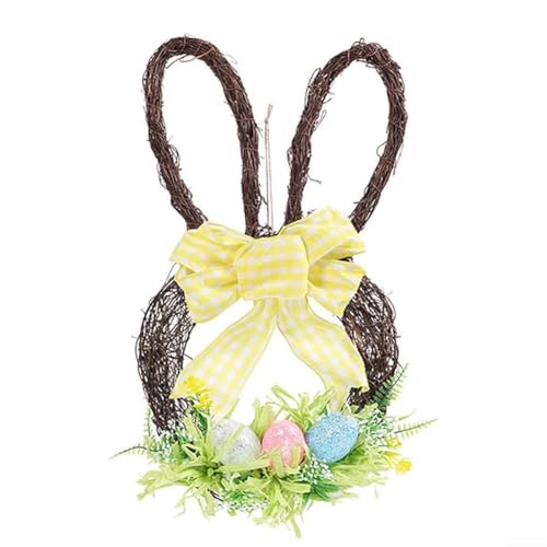 Osterkranz mit Hasen-Motiv, für Haustür, 45 cm, Dekor mit hellen Blumen und Eiern (A) von WIIYENA