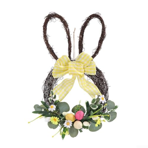 Osterkranz mit Hasen-Motiv, für Haustür, 45 cm, Dekor mit hellen Blumen und Eiern (C) von WIIYENA