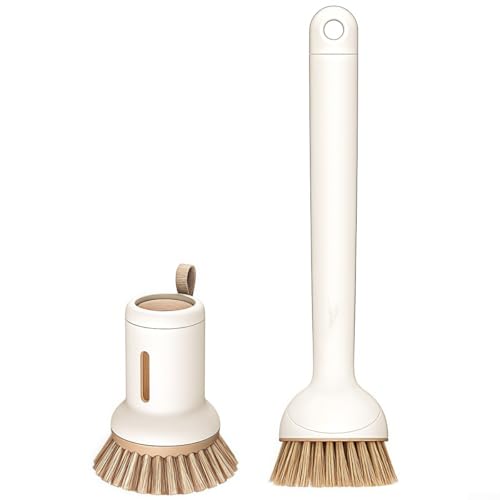Praktische 2 Reinigungsbürsten mit Seifenspender und langem Griff für alle Ihre Küchenbedürfnisse (beige) von WIIYENA