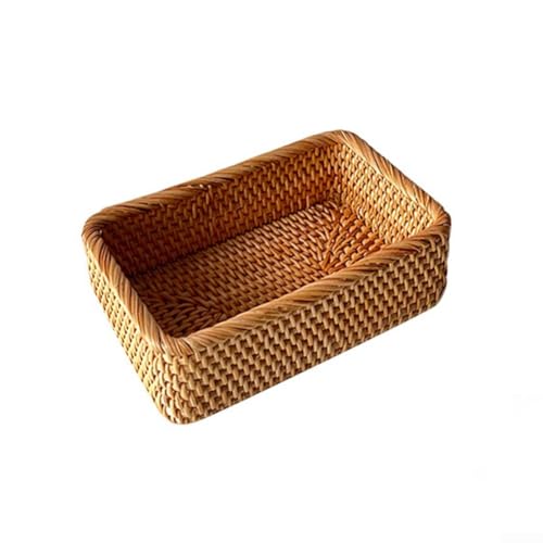 Quadratischer Schreibtisch-Aufbewahrungskorb, handgewebt aus Rattan für effizientes Sortieren von Obst, Kleinteilen und kleinen Gegenständen zu Hause oder im Büro (klein) von WIIYENA