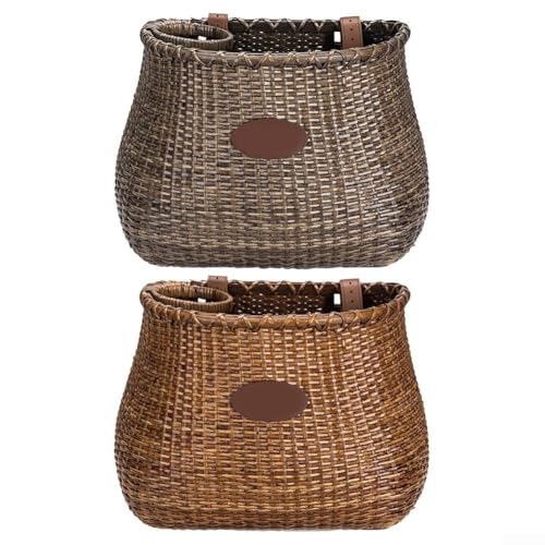 Rattan-Fahrradkorb mit Getränkehalter für einfachen Zugang zu Ihren Lieblingsgetränken (Kaffeefarbe) von WIIYENA