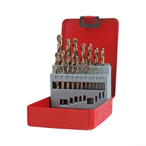 Robuste Titanbeschichtete HSS-Bohrer für Metall, Kunststoff und Aluminium mit Stahl-Aufbewahrungsbox (19 Stück) von WIIYENA
