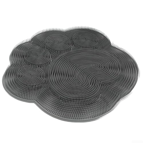 Silikonmatte zur Fußreinigung in der Dusche mit Saugnapf für sichere Boden- oder Wandhalterung, Fußrückenschrubber Pad mit 500+ weichen Gummiborsten für Massage und Reinigung (grau) von WIIYENA