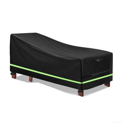 WIIYENA 420D Oxford Stoff Sonnenliege Abdeckung Wasserdicht Gartenmöbel Schutz mit reflektierenden Streifen Schnallenriemen, schwarz, 200 x 75 x 70 cm von WIIYENA