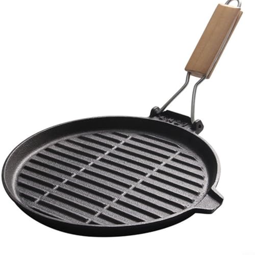 WIIYENA Antihaftbeschichtete Camping-Bratpfanne aus Gusseisen mit faltbarem Holzgriff, runde Steakpfanne für drinnen und draußen, Kochen, Grillgeschirr WIIYENA Antihaftbeschichtete Camping-Bratpfanne aus Gusseisen mit faltbarem Holzgriff, runde Steakpfanne für drinnen und draußen, Kochen, Grillgeschirr von WIIYENA