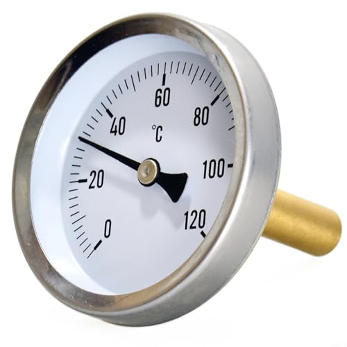 WIIYENA Bimetall Thermometer Edelstahl Zifferblatt 0-120°C 63mm mit 1/5.1 cm Messing Tauchhülse für Wassertemperaturmessung Zentralheizungskessel WIIYENA Bimetall Thermometer Edelstahl Zifferblatt 0-120°C 63mm mit 1/5.1 cm Messing Tauchhülse für Wassertemperaturmessung Zentralheizungskessel von WIIYENA