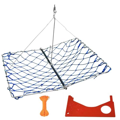 WIIYENA Edelstahl-Krabbenfalle Castable Foldable with Gauge Rope Bait Clip Snare Crabbing Lobster Net for Fishing Shrimp Crayfish Catching 45.7 cm (blue) von WIIYENA