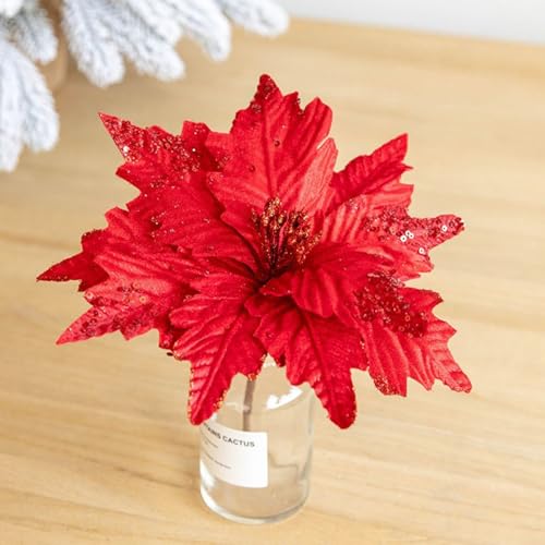 WIIYENA Glitzer-Weihnachtsstern, künstliche Blume, Weihnachtsbaumschmuck, Urlaubsdekoration, Weihnachtsdekoration für Party, Garten, Hochzeit (rot) von WIIYENA
