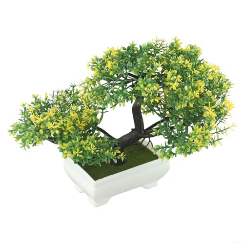 WIIYENA Künstlicher Kiefernbaum Bonsai-Pflanze im Keramiktopf für den Innenbereich, dekorativer kleiner Topfbaum für Zuhause, Büro, Wohnzimmer, Garten, Schreibtisch-Dekoration (gelb) von WIIYENA