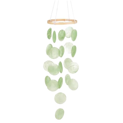 WIIYENA Muschel-Windspiel, natürliche Muschel, zum Aufhängen, mobile Gartendekoration, für Innen- und Außenbereich, Terrasse, Ornament, 73 cm Länge, Grün von WIIYENA