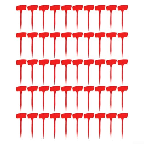 WIIYENA Pflanzenetiketten, 20 cm, 50 Stück, Garten-Identifikationsetiketten für Gemüse, Gewächshaus, Organisation, Polypropylen-Heringe mit wiederverwendbarem Design (rot) von WIIYENA