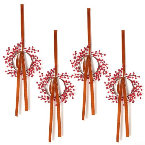 WIIYENA Weihnachtskranz, 4 Stück Weihnachtskränze, Tannennadel-Girlande, Wandbehang, Ornamente, Weihnachtsbaum-Dekoration für Schrankgriffe, Tür, Fenster (3) von WIIYENA