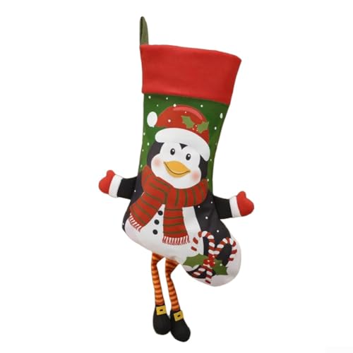 Weihnachtsstrumpf Kaminstrumpf Weihnachtsmann groß und geräumig zum Befüllen aus langlebigem Stoffmaterial (Pinguin) von WIIYENA