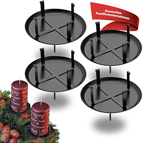 WIKAKERZEN Kerzenhalter Adventskranz - Schwarz - 4er Set | 4 Kerzenhalter ohne Dorn | Stabile Adventskranz Kerzenhalter für LED & Wachskerzen | Kerzenstecker für Ø 7 cm Kerze von WIKAKERZEN