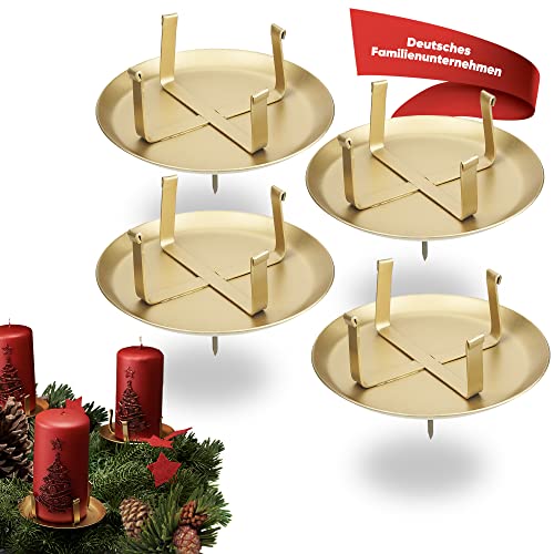 WIKAKERZEN Kerzenhalter Adventskranz - Gold - 4er Set | 4 Kerzenhalter ohne Dorn | Stabile Adventskranz Kerzenhalter für LED & Wachskerzen | Kerzenstecker für Ø 7 cm Kerze von WIKAKERZEN