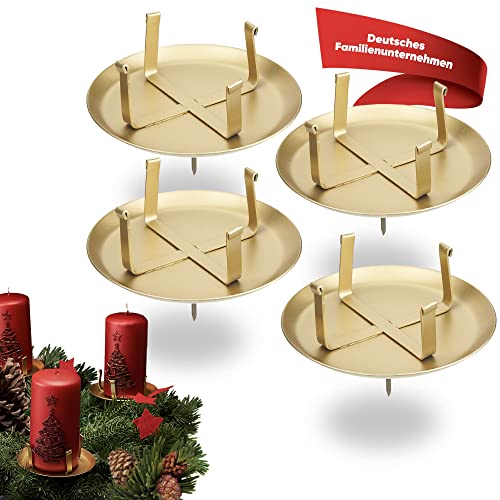WIKAKERZEN Kerzenhalter Adventskranz - Gold - 4er Set | 4 Kerzenhalter ohne Dorn | Stabile Adventskranz Kerzenhalter für LED & Wachskerzen | Kerzenstecker für Ø 8 cm Kerze von WIKAKERZEN