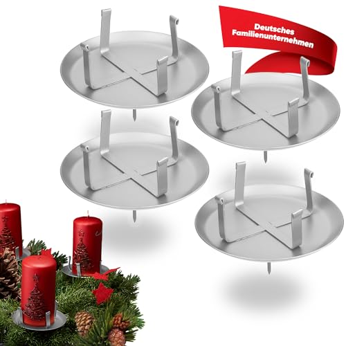 WIKAKERZEN Kerzenhalter Adventskranz - Silber - 4er Set | 4 Kerzenhalter ohne Dorn | Stabile Adventskranz Kerzenhalter für LED & Wachskerzen | Kerzenstecker Ø 7 cm Kerze von WIKAKERZEN