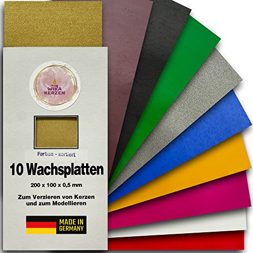 WIKAKERZEN Wachsplatten zum Gestalten und Verzieren von Kerzen DIY Set für Tauf- und Kommunionkerzen zum Selbstgestalten und Basteln, selbsthaftend ohne Kleber (10er-Sortiment, Farben-Sortiment) von WIKAKERZEN