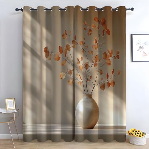 WIKEO Blumen Vorhänge Blickdicht 2er Set Abstrakte Retro Pflanzenblätter Modern Gardinen Ösen Abdunkelnde Vorhänge Wohnzimmer Schlafzimmer, Thermovorhang-H230 x B130 cm (2er Pack) von WIKEO