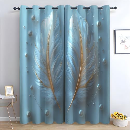 WIKEO Blumen Vorhänge Blickdicht 2er Set Abstraktes minimalistisches Muster Modern Gardinen Ösen Abdunkelnde Vorhänge Wohnzimmer Schlafzimmer, Thermovorhang-H140 x B110 cm (2er Pack) von WIKEO