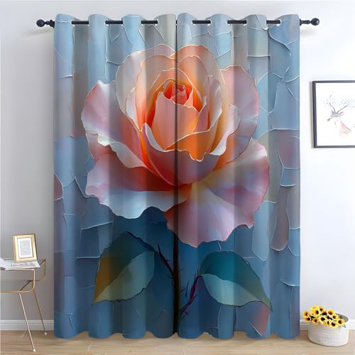 WIKEO Blumen Vorhänge Blickdicht 2er Set Graffiti Schöne Blumen Modern Gardinen Ösen Abdunkelnde Vorhänge Wohnzimmer Schlafzimmer, Thermovorhang-H140 x B110 cm (2er Pack) von WIKEO