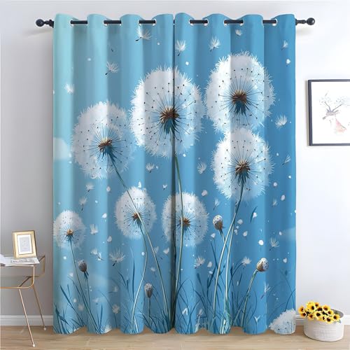 WIKEO Böhmische Blumen-Küchenvorhänge Einfache natürliche Pflanzen Boho-Blumenmuster, Bauernhaus, ästhetische Blumenvorhänge für Badezimmer, Schlafzimmer-H180 x B140 cm (2er Pack) von WIKEO
