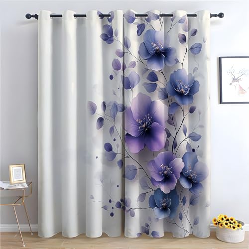 WIKEO Böhmische Blumen-Küchenvorhänge Moderne Beige Abstrakte Blumen Boho-Blumenmuster, Bauernhaus, ästhetische Blumenvorhänge für Badezimmer, Schlafzimmer-H220 x B132 cm (2er Pack) von WIKEO