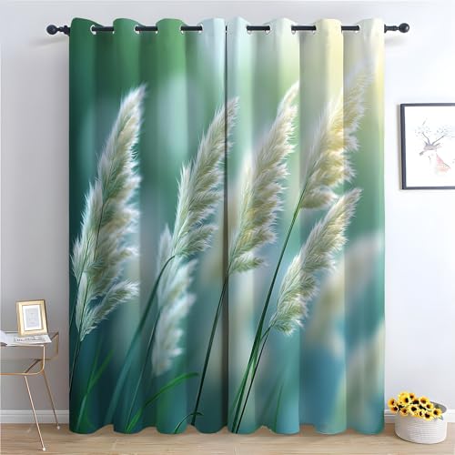 WIKEO Boho Vintage Blumen Vorhänge Natürliche Pflanzenmuster Muster mit Ösen in Grau Schlaufenschal 2er Set für Wohnzimmer Schlafzimmer Kinderzimmer-H160 x B70 cm (2er Pack) von WIKEO