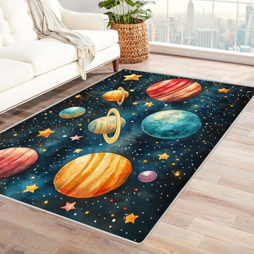 WIKEO Carpet moderner Teppich Boho Cartoon Jungen Schlafzimmer Teppich fürs Wohnzimmer Schlafzimmer Kinderzimmer, Küche geeignet rutschfest pflegeleicht Büro Teppiche(Gelb)-90x120cm von WIKEO