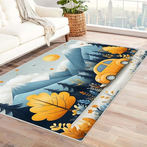 WIKEO Carpet moderner Teppich Boho Jungen Schlafzimmer Teppich Muster fürs Wohnzimmer Schlafzimmer Kinderzimmer, Küche geeignet rutschfest pflegeleicht Büro Teppiche(Gelb)-90x150cm von WIKEO