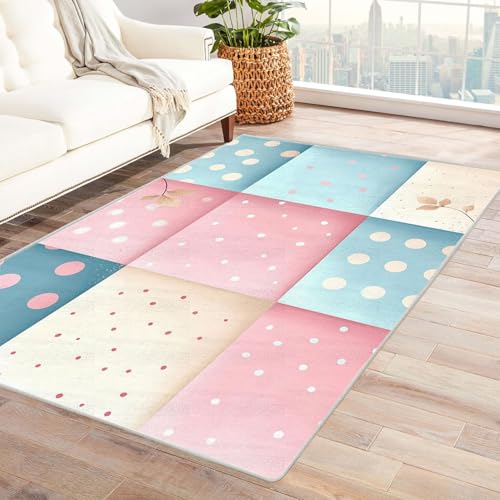 WIKEO Carpet moderner Teppich Boho Mädchen Zimmer Teppich Muster fürs Wohnzimmer Schlafzimmer Kinderzimmer, Küche geeignet rutschfest pflegeleicht Büro Teppiche(Rosa)-120x150cm von WIKEO