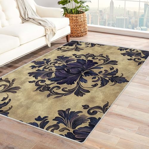 WIKEO Carpet moderner Teppich Boho Retro Französischer Teppich fürs Wohnzimmer Schlafzimmer Kinderzimmer, Küche geeignet rutschfest pflegeleicht Büro Teppiche(Lila 3)-150x240cm von WIKEO