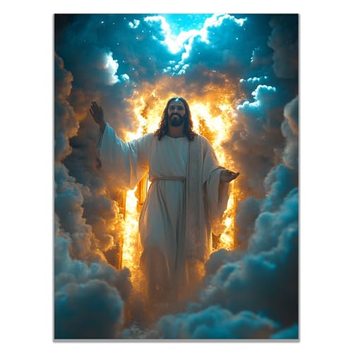 WIKEO Christus Wanddekoration Jesus Jesus in den Wolken Kunstwerk Leinwand Poster Und Drucke Wandkunst Bilder Gemälde - Für Wohnzimmer Schlafzimmer Home Decor(blau)-30x40cm Ungerahmt von WIKEO