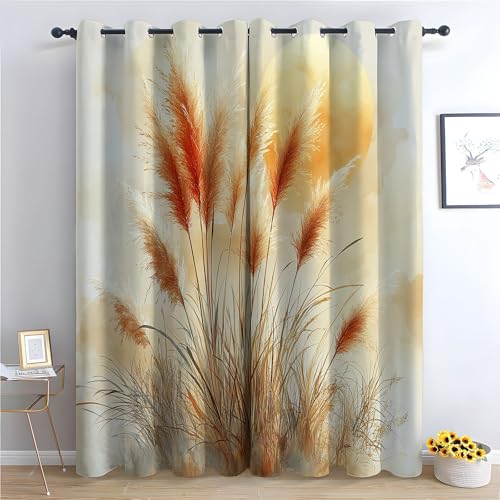 WIKEO Gardinen Blickdicht Bohemien Vorhang Einfache natürliche Pflanzenblätter Blumenmuster Vintage Verdunkelungsvorhang mit Ösen Landhausstil Dekoschal für Wohnzimmer-H180 x B100 cm (2er Pack) von WIKEO