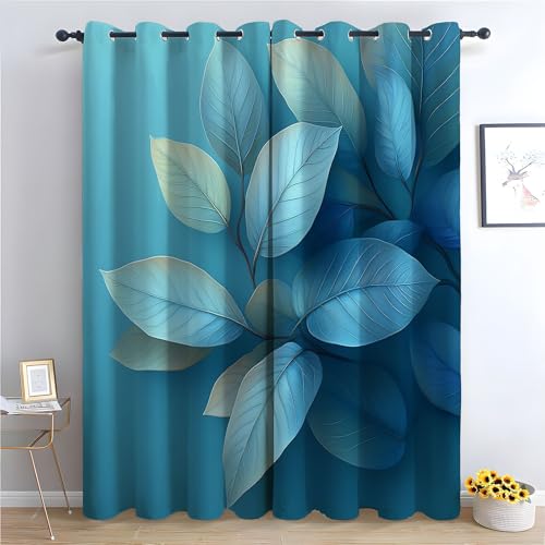 WIKEO Gardinen Blickdicht Bohemien Vorhang Modernes Pflanzenblattmuster Blumenmuster Vintage Verdunkelungsvorhang mit Ösen Landhausstil Dekoschal für Wohnzimmer-H140 x B110 cm (2er Pack) von WIKEO