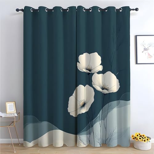 WIKEO Gardinen Blickdicht Bohemien Vorhang Retro Schöne Blumen Blumenmuster Vintage Verdunkelungsvorhang mit Ösen Landhausstil Dekoschal für Wohnzimmer-H300 x B140 cm (2er Pack) von WIKEO