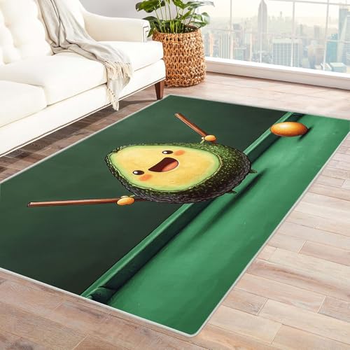 WIKEO Kurzflor Teppich waschbar Cartoon Fun Fruchtmuster pflegeleicht und robust fürs Wohnzimmer, Schlafzimmer und Kinderzimmer Badematte angenehm weich(grün)-210x300cm von WIKEO