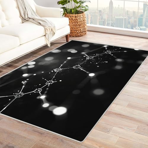 WIKEO Kurzflor Teppich waschbar Einfaches abstraktes Muster pflegeleicht und robust fürs Wohnzimmer, Schlafzimmer und Kinderzimmer Badematte angenehm weich(schwarz)-90x120cm von WIKEO