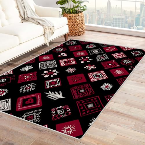 WIKEO Kurzflor Teppich waschbar Retro Rot einfaches Muster pflegeleicht und robust fürs Wohnzimmer, Schlafzimmer und Kinderzimmer Badematte angenehm weich(schwarz)-240x300cm von WIKEO