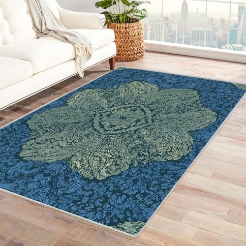 WIKEO Kurzflor Teppich waschbar Retro Teppich mit abstraktem Muster pflegeleicht und robust fürs Wohnzimmer, Schlafzimmer und Kinderzimmer Badematte angenehm weich(grün)-210x270cm von WIKEO