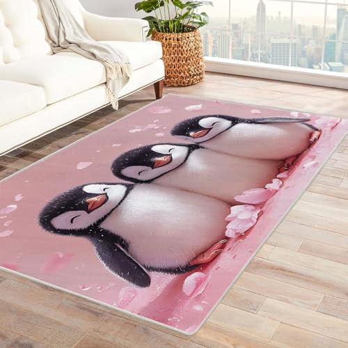 WIKEO Moderner Kurzflor Kinderzimmer Teppich Niedliche Tiere Jungen Schlafzimmer Wohnzimmer Schlafzimmer angenehm, rutschfest Teppiche Waschbar Weiche für Esszimmer Foyer(Rosa)-90x150cm von WIKEO