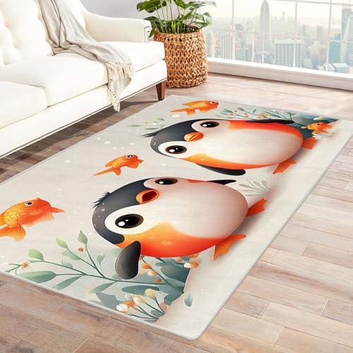 WIKEO Moderner Kurzflor Kinderzimmer Teppich Niedliche Tiere Und Pflanzen Wohnzimmer Schlafzimmer angenehm, rutschfest Teppiche Waschbar Weiche für Esszimmer Foyer(rot)-150x210cm von WIKEO