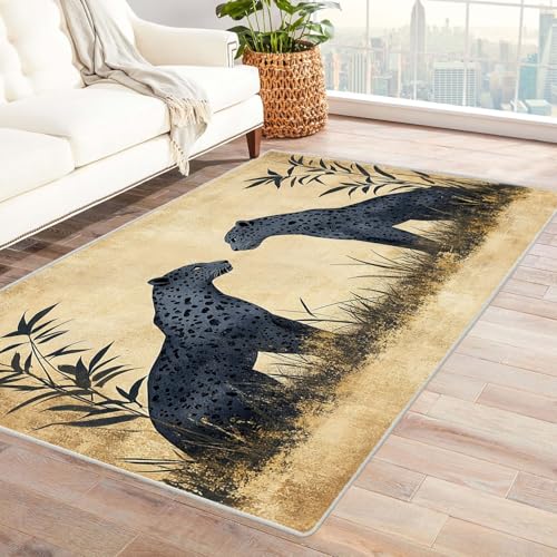 WIKEO Moderner Kurzflor Teppich Abstraktes Leopardenmuster Wohnzimmer Schlafzimmer angenehm, rutschfest Teppiche Waschbar Weiche für Esszimmer Foyer(schwarz)-150x240cm von WIKEO